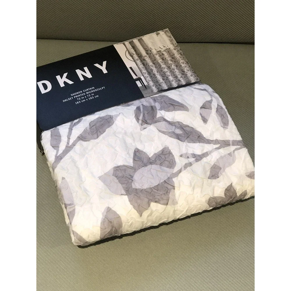 New DKNY Shower Curtain Halsey Printed Microsculpt Textured White Gray 72